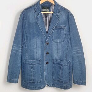 European And America Style Denim Blazer Jacket Elbow Patches Chore Coat‎
